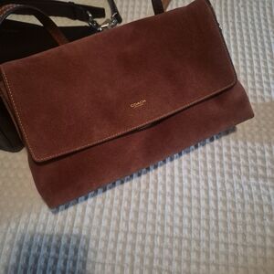 Coach Suede Flap Bag in Rich Brown